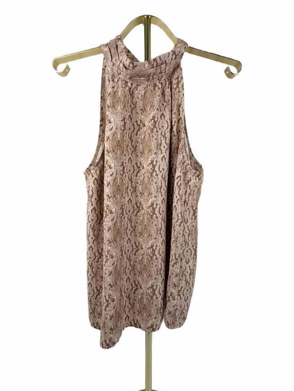 Goldray Snakeskin Print Halter Top Tie Back Tan Womens Size Large